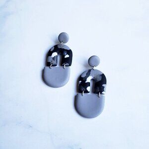 BRAND NEW! Monochrome Marble Earrings | Polymer Clay | Black Gray Metallic White